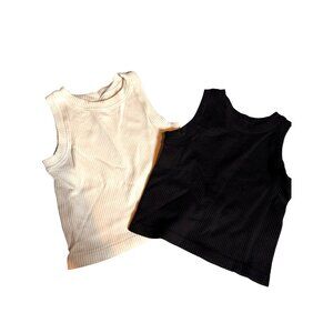 AURA Ribbed Sleeveless Crop Tank Tops Black & White Set Size M/L Aura Womens Cas